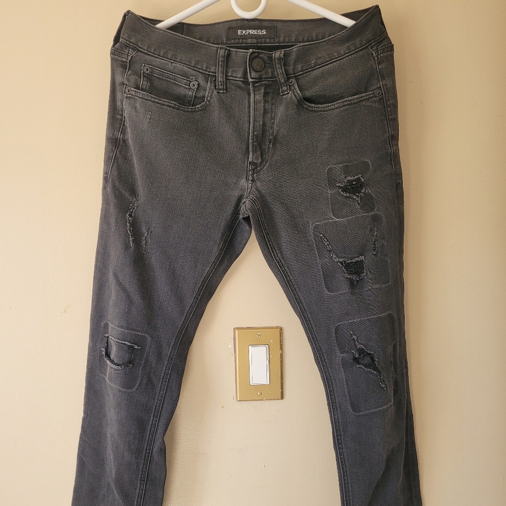 Gray Distressed Denim Jeans